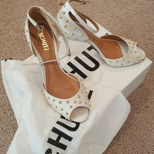 SCHUTZ White studded high heels